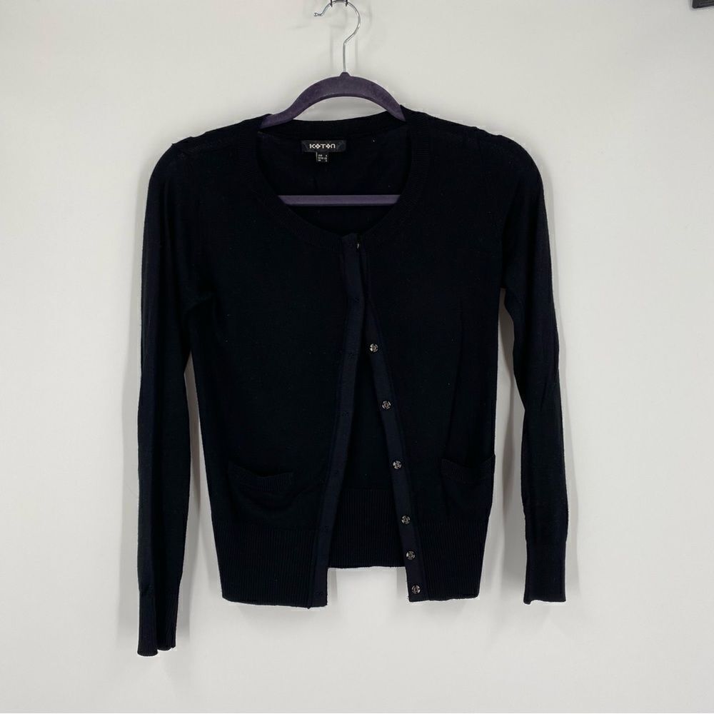 Koton Women’s Snap On Button Front Long Sleeve Basic Black Cardigan size XS